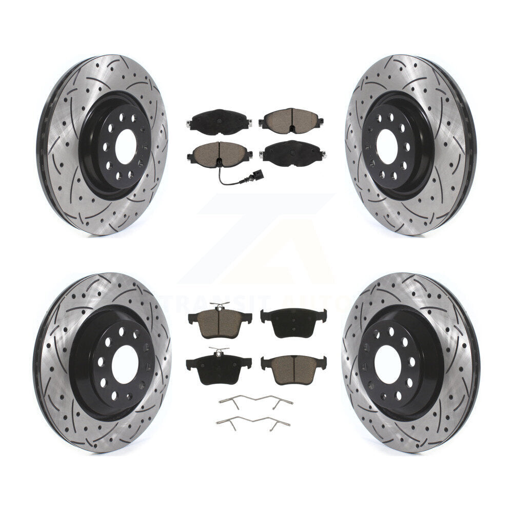 [Front+Rear] 19-20 Audi A3 Quattro Performance Drilled & Slotted Brake Rotor & Ceramic Pads Kit For Max Braking