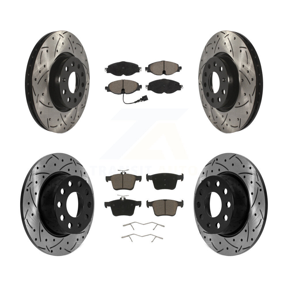 Front Rear Coat Drill Slot Disc Brake Rotors Ceramic Pad Kit For Volkswagen Taos
