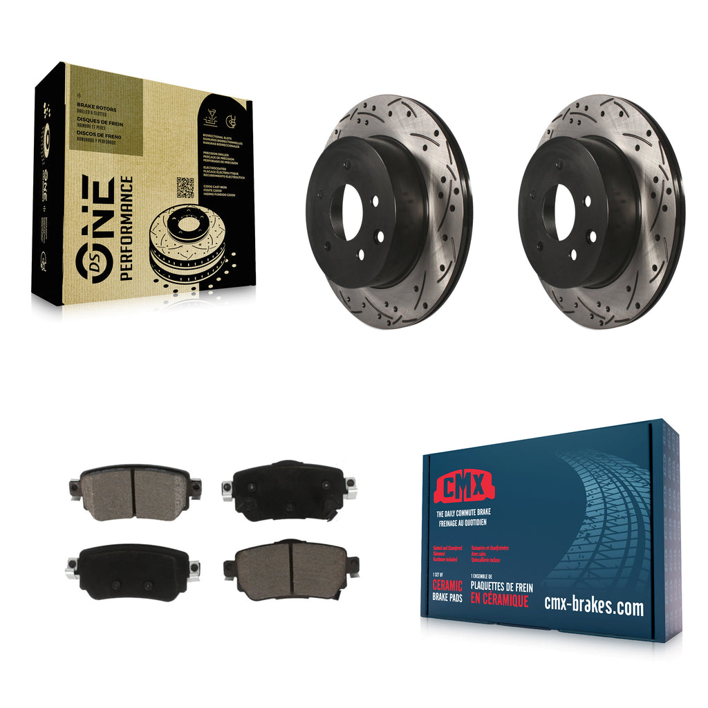 [Rear] 2019 Nissan Rogue Sport S Performance Drilled & Slotted Brake Rotor & Ceramic Pads Kit For Max Braking