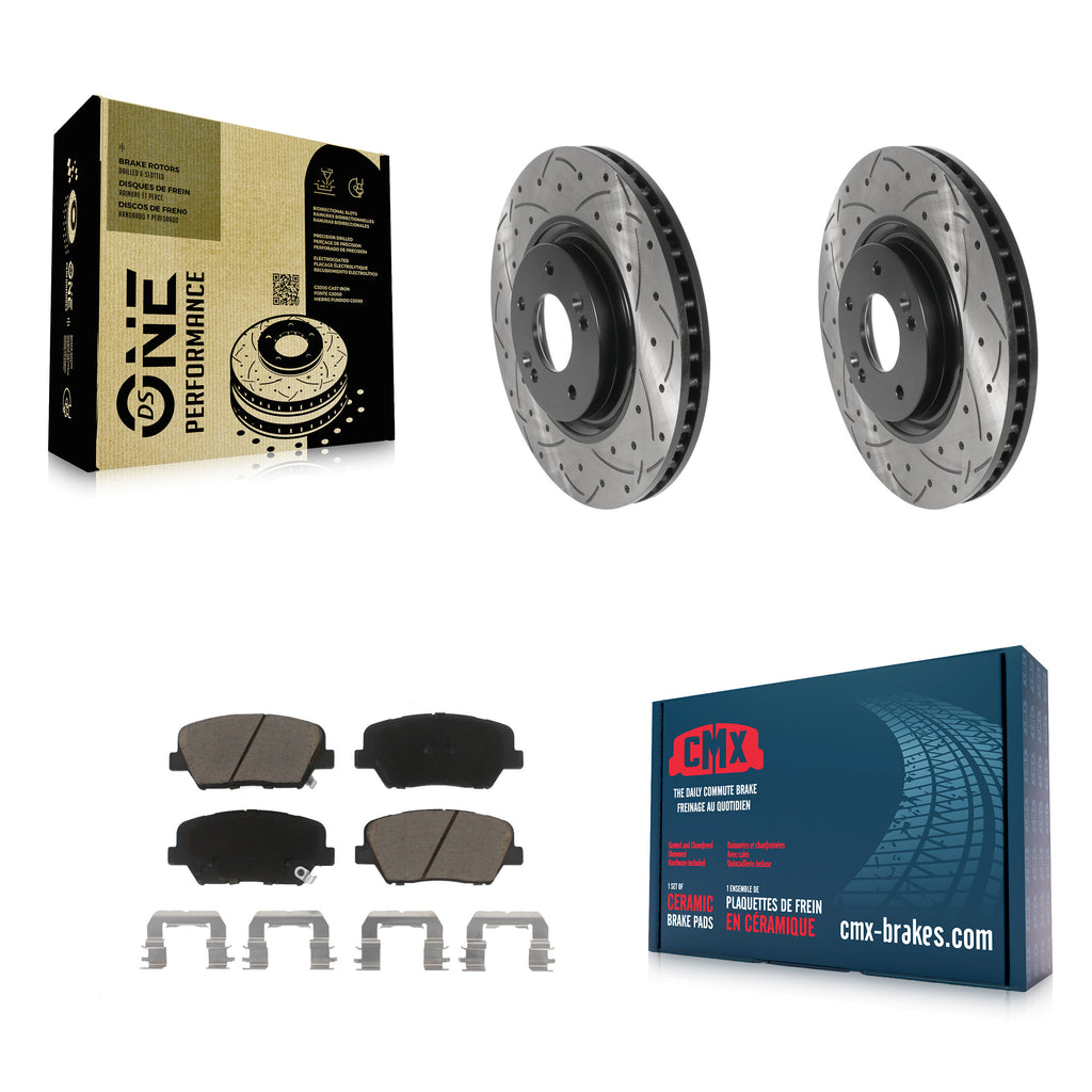 [Front] 2019-2022 Hyundai Nexo Performance Drilled & Slotted Brake Rotor & Ceramic Pads Kit For Max Braking