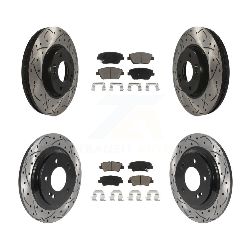 Front Rear Coated Drill Slot Disc Brake Rotor Ceramic Pad Kit For Hyundai Sonata