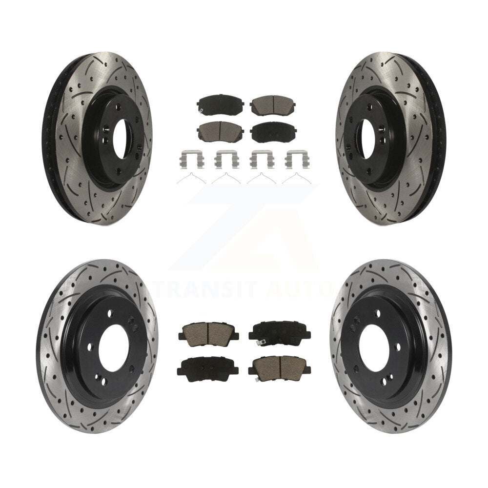 Front Rear Coated Drill Slot Disc Brake Rotor Ceramic Pad Kit For Hyundai Sonata