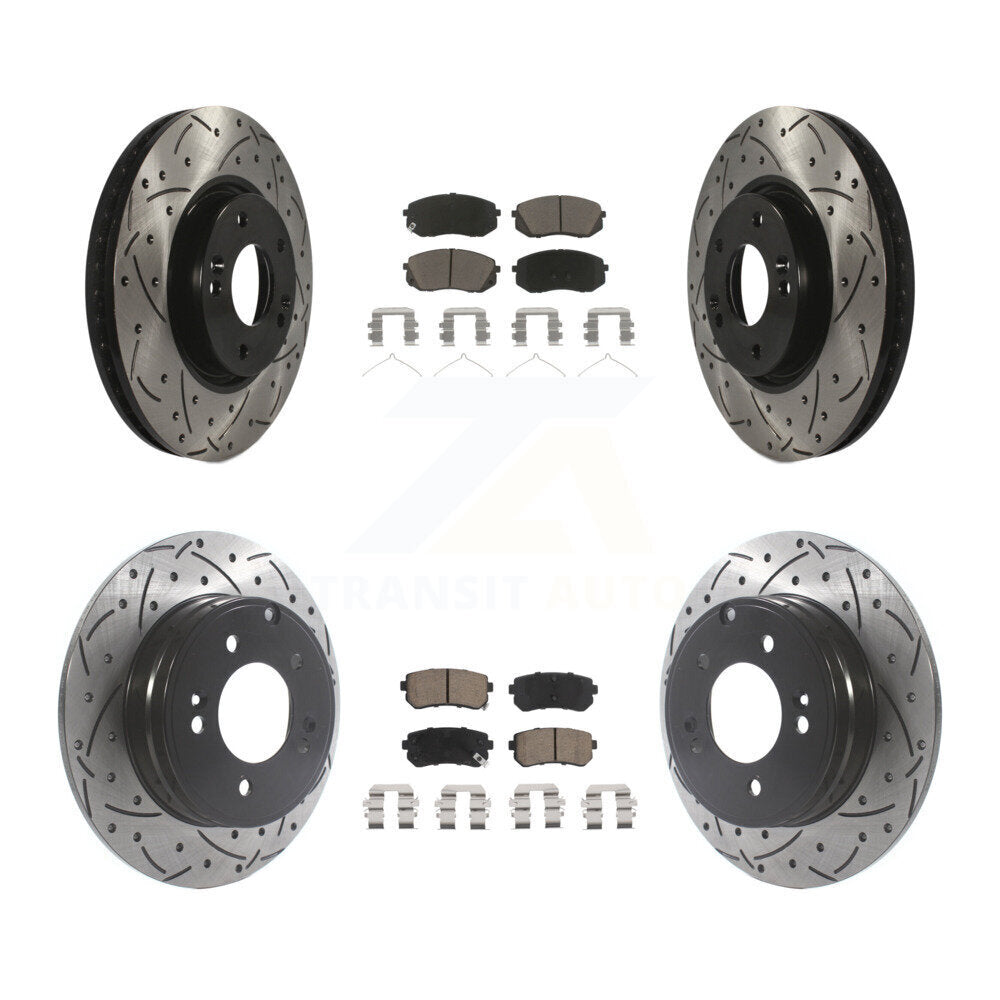 Front Rear Coated Drill Slot Disc Brake Rotor Ceramic Pad Kit For Hyundai Sonata