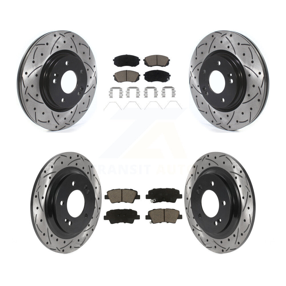 Front Rear Drilled Slot Brake Rotor & Ceramic Pad Kit For Hyundai Elantra GT Kia