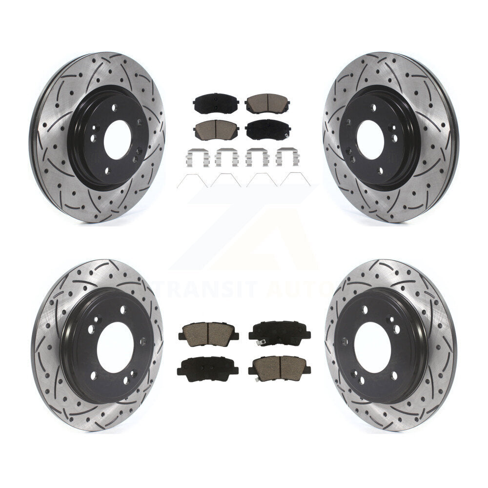 Front Rear Coat Drill Slot Disc Brake Rotor Ceramic Pad Kit For Hyundai Veloster