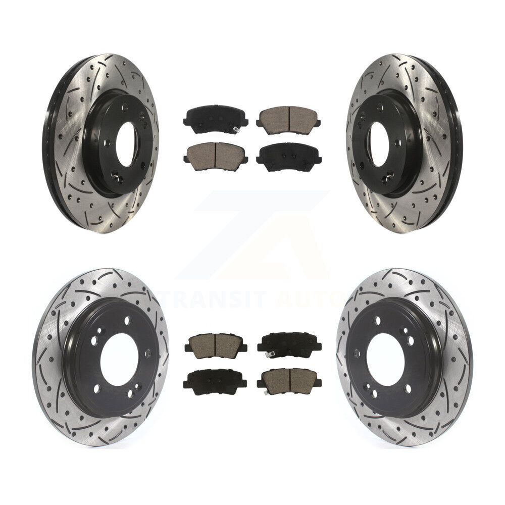 Front Rear Coat Drill Slot Disc Brake Rotor Ceramic Pad Kit For Hyundai Veloster