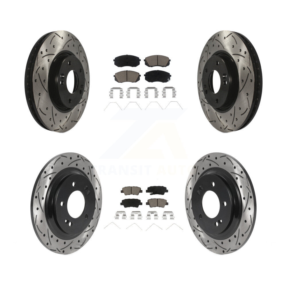 Front Rear Coat Drill Slot Disc Brake Rotor Ceramic Pad Kit For 2019 Kia Soul EV