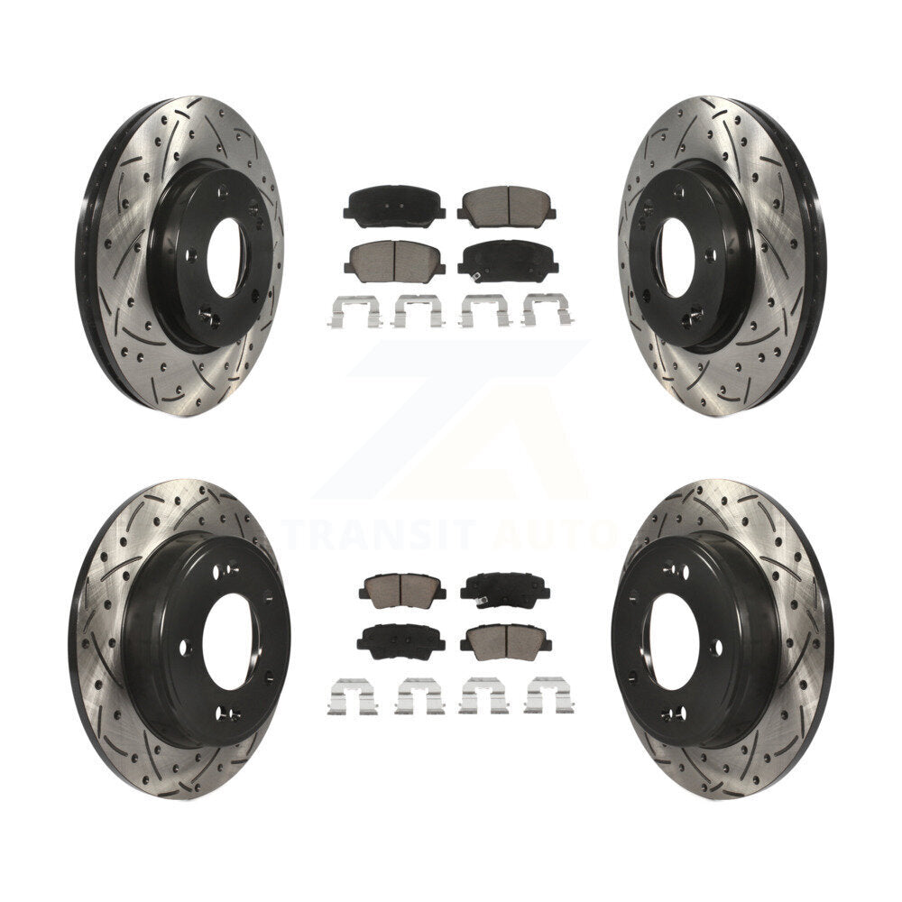 [Front+Rear] 2018 Kia Forte SX Performance Drilled & Slotted Brake Rotor & Ceramic Pads Kit For Max Braking