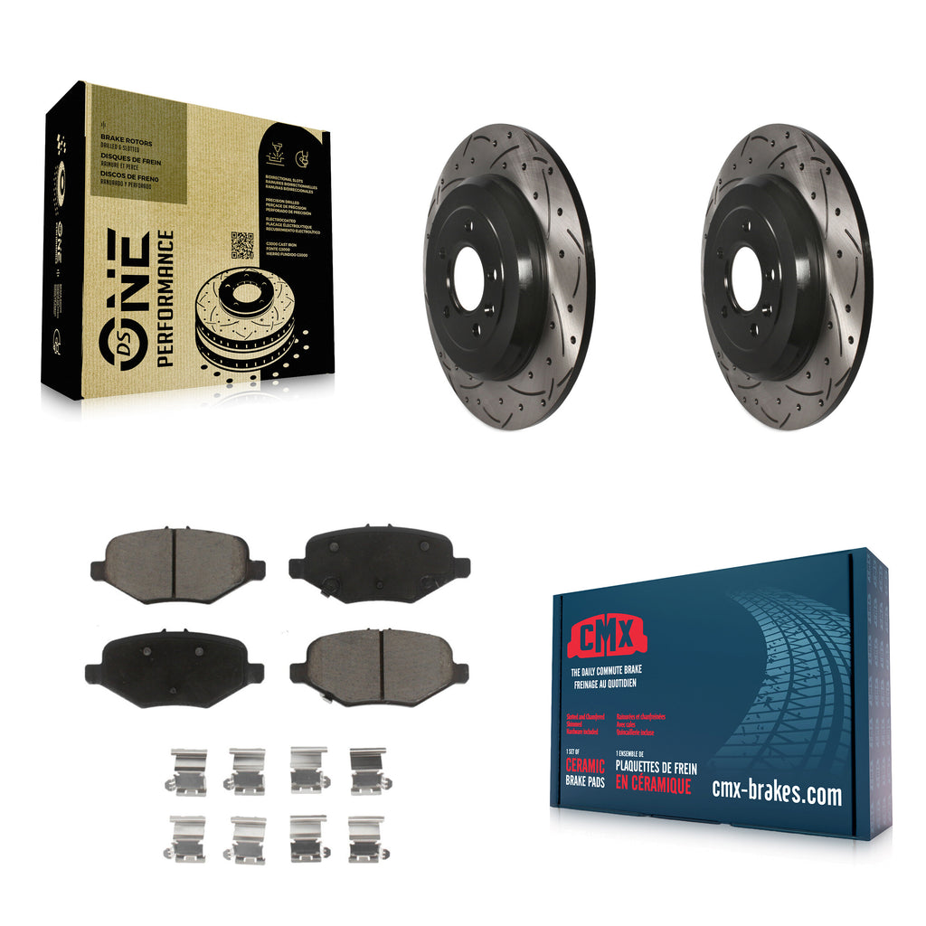 Rear Drilled Slot Disc Brake Rotor & Ceramic Pad Kit For 2016 Ford Explorer Base