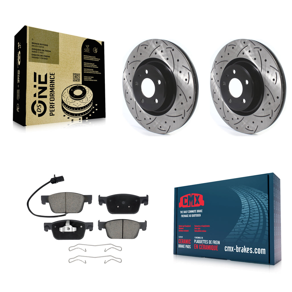 Front Coated Drilled Slot Disc Brake Rotor & Ceramic Pad Kit For Audi A4 Quattro