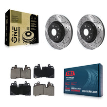 Charger l'image dans la galerie, Front Coated Drilled Slotted Disc Brake Rotor &amp; Ceramic Pad Kit For Cadillac CT6