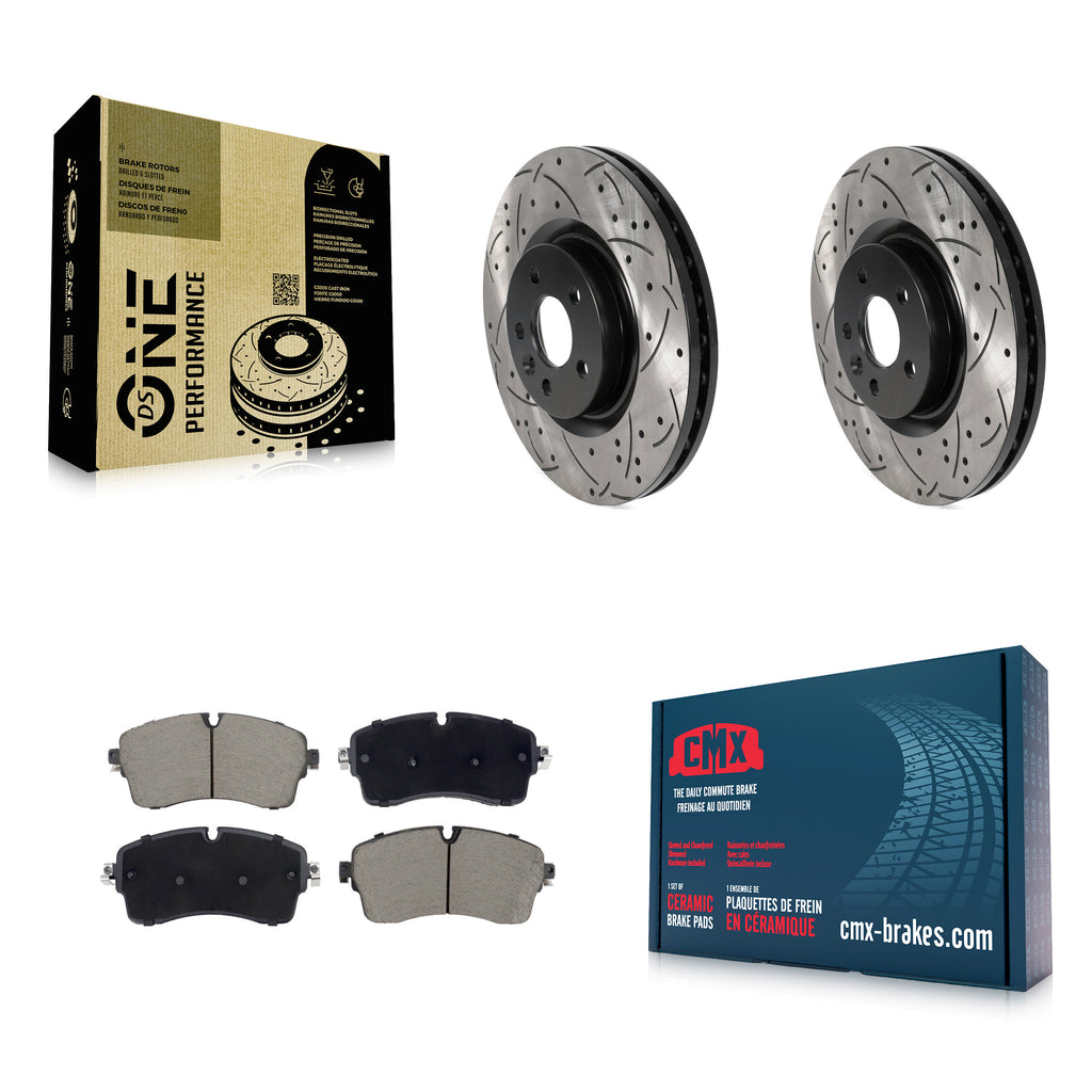 Front Drilled Slot Disc Brake Rotors Ceramic Pad Kit For 2018 Jaguar E-Pace S/SE