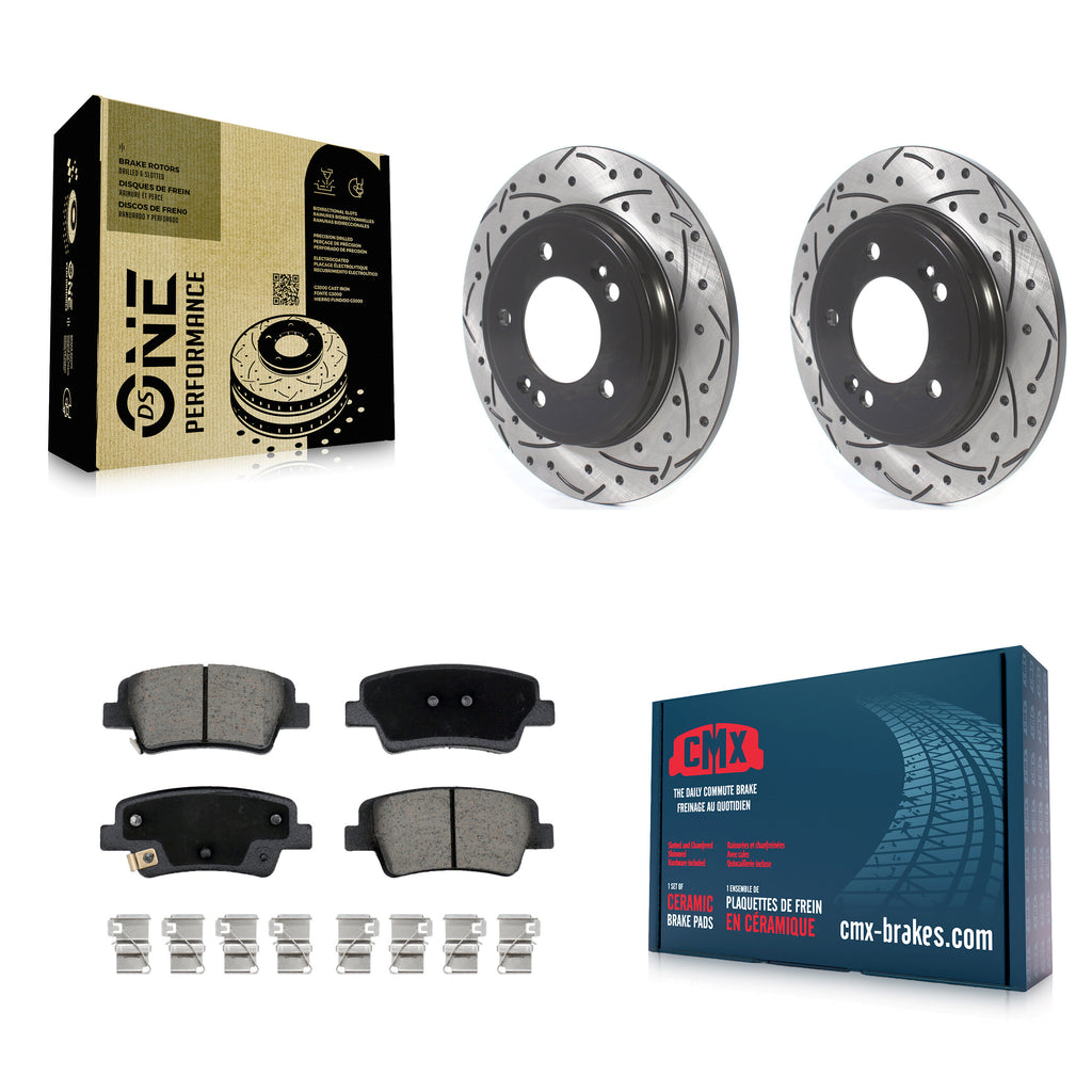 Rear Coated Drilled Slotted Disc Brake Rotor Ceramic Pad Kit For Hyundai Elantra