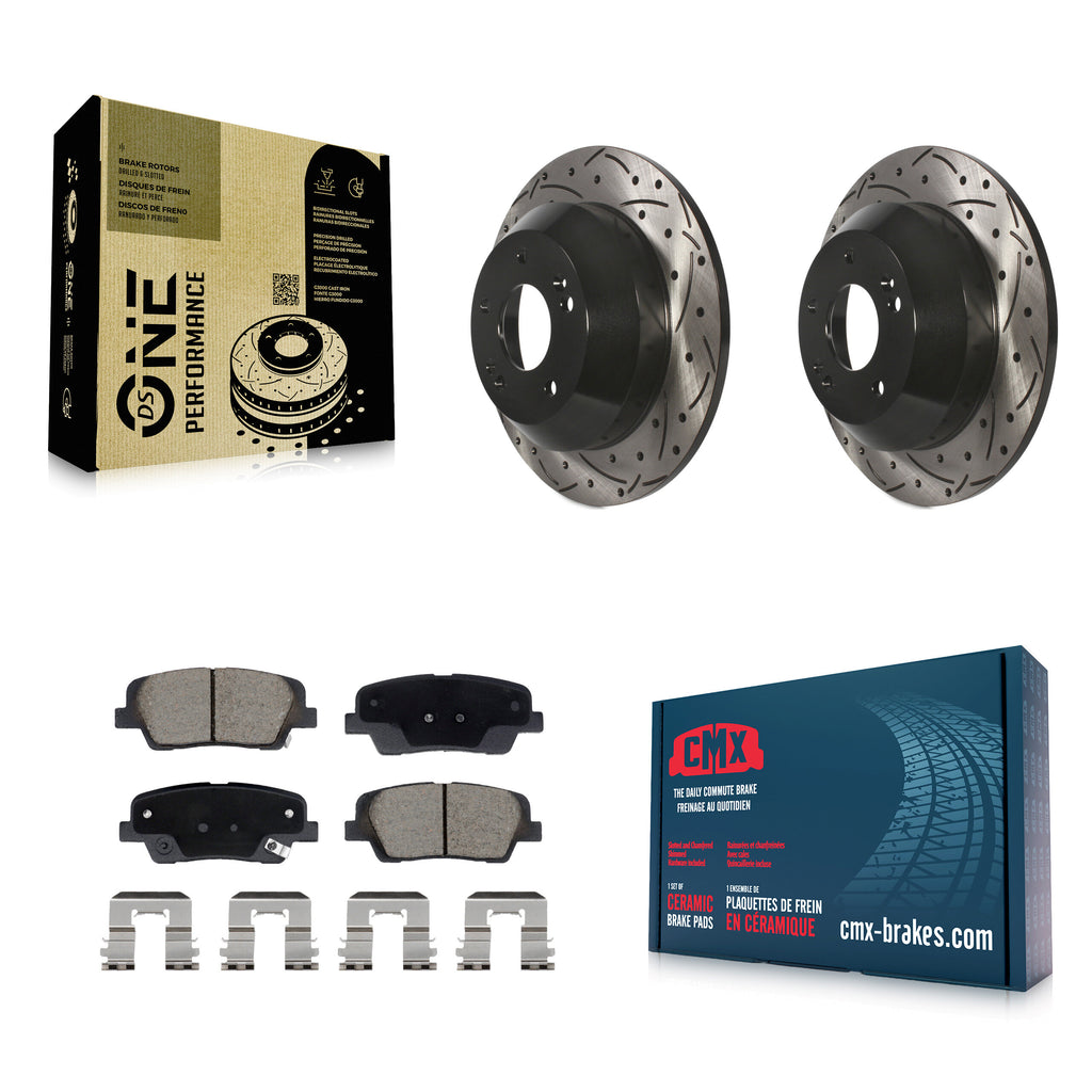 Rear Drilled Slot Brake Rotors Ceramic Pad Kit For Hyundai Santa Fe Sport Kia XL