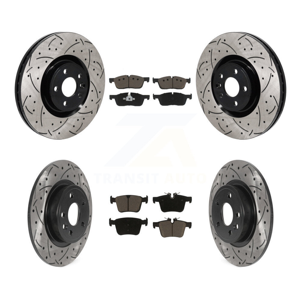 Front Rear Drilled Slot Brake Rotors Ceramic Pad Kit For 2018 Jaguar E-Pace Base