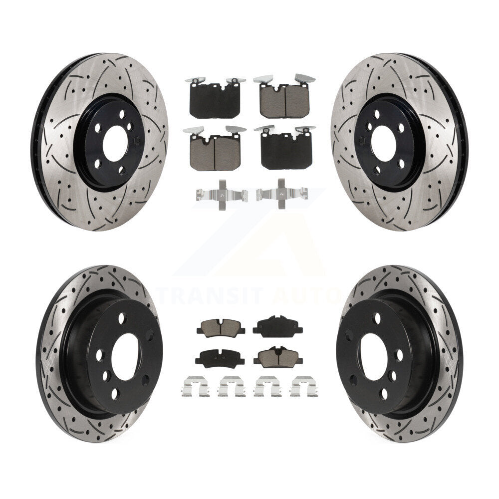 Front Rear Coated Drilled Slot Disc Brake Rotors Ceramic Pad Kit For Mini Cooper