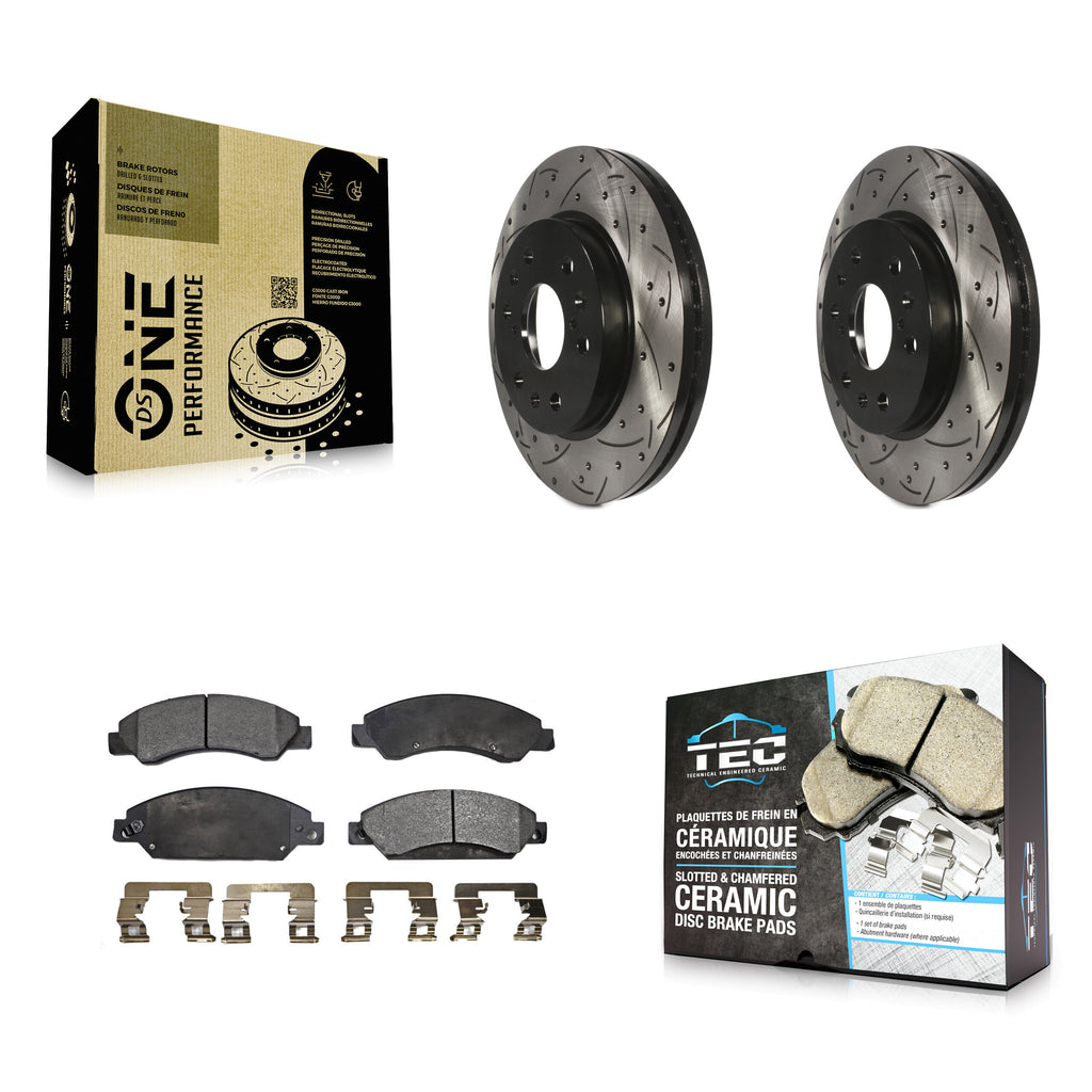 Front Drill Slot Brake Rotor Ceramic Pad Kit For Chevrolet Tahoe GMC Suburban XL