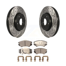 Charger l&#39;image dans la galerie, Front Drilled Slot Brake Rotors Ceramic Pad Kit For 10-15 Chevrolet Camaro LT LS