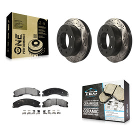 Front Drill Slot Brake Rotor Ceramic Pad Kit For Chevrolet Silverado 2500 HD GMC