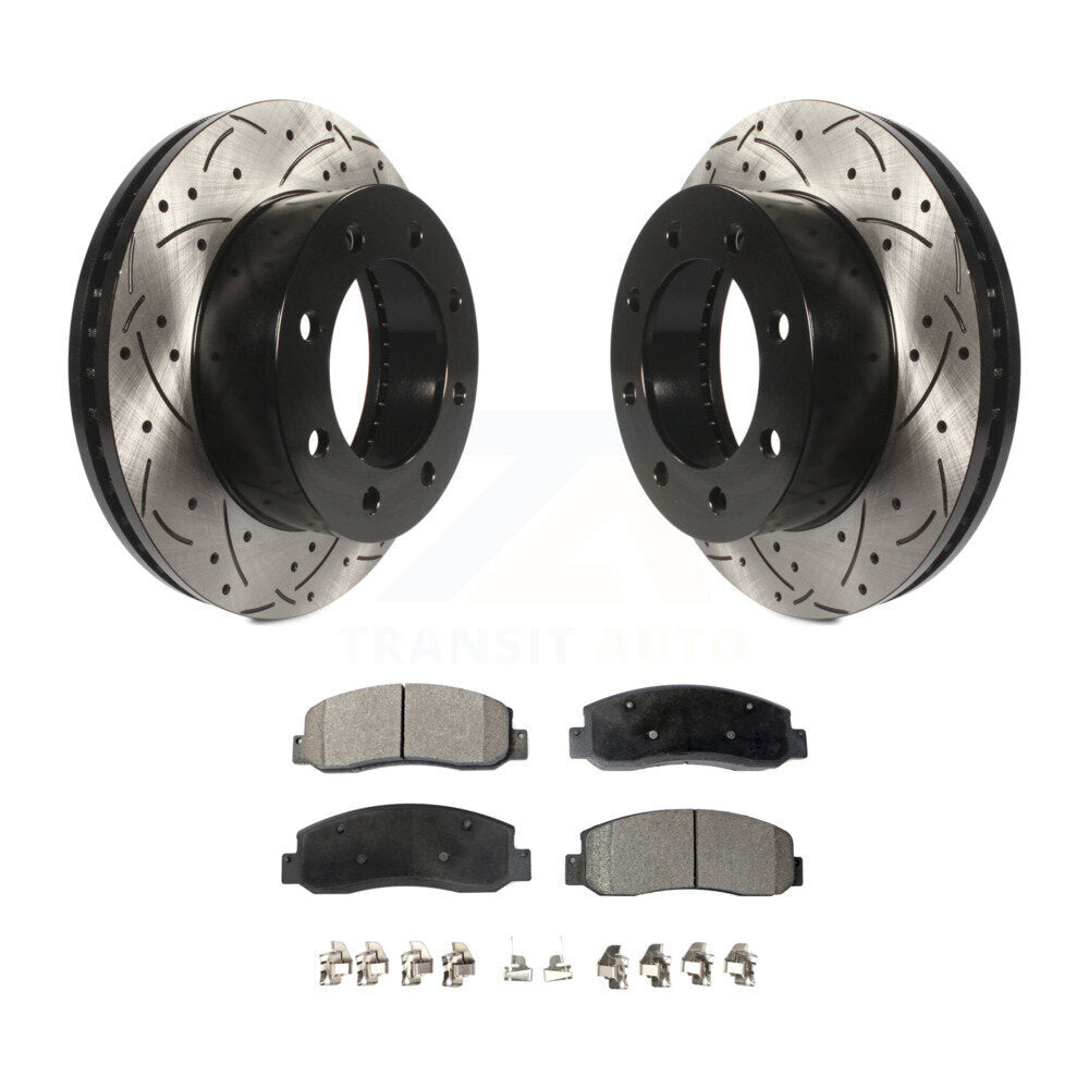 Front Drilled Slot Brake Rotor & Ceramic Pad Kit For Ford F-250 Super Duty F-350