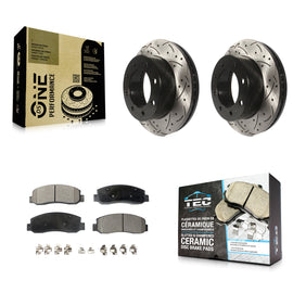 Front Drilled Slot Brake Rotor & Ceramic Pad Kit For Ford F-250 Super Duty F-350