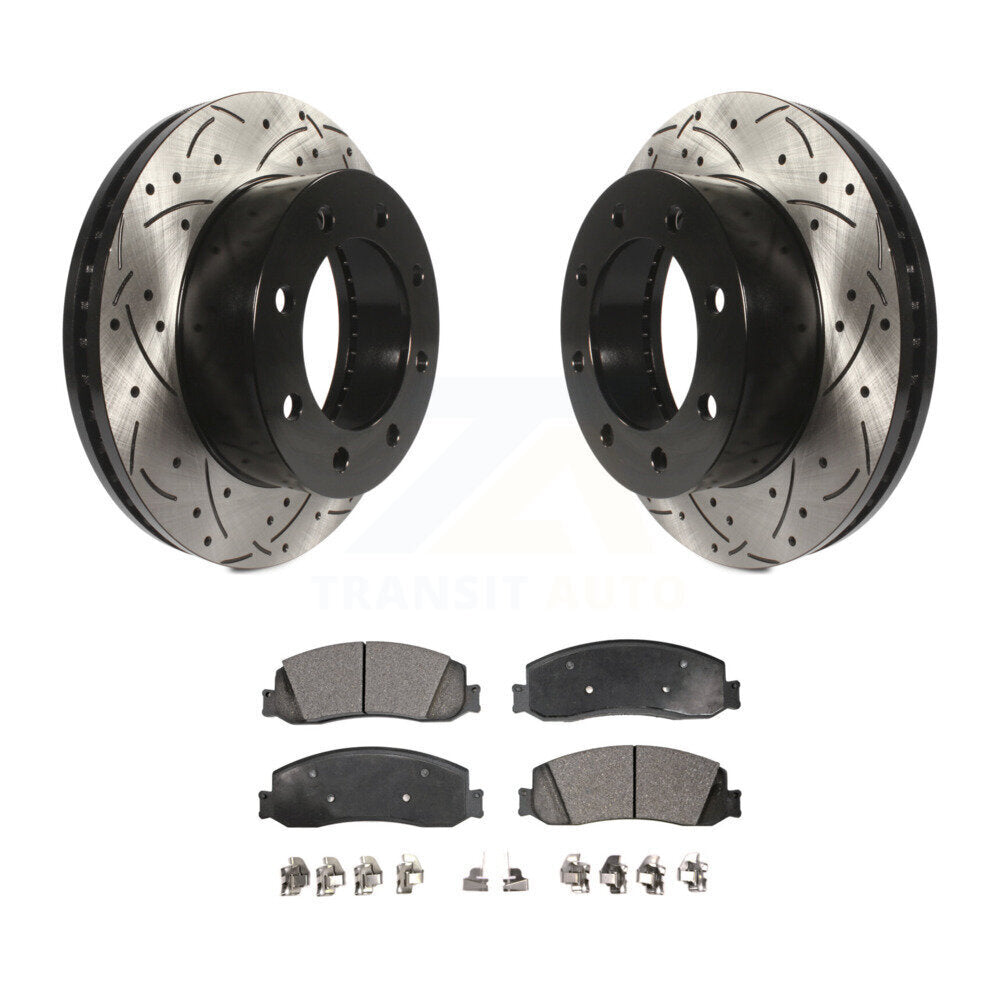 Front Drill Slot Brake Rotor Ceramic Pad Kit For Ford F-350 Super Duty F-250 4WD