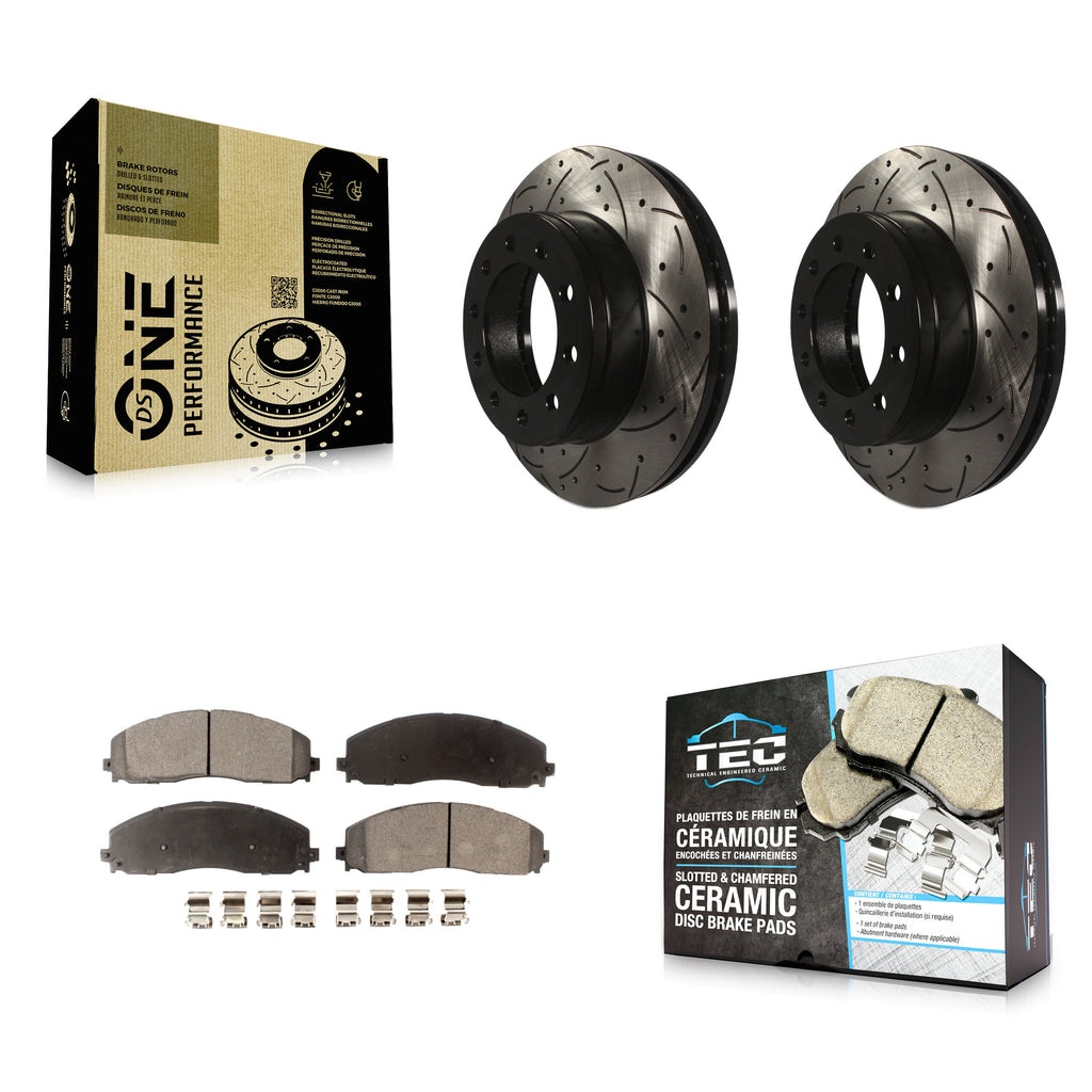 Front Drilled Slot Brake Rotor & Ceramic Pad Kit For Ford F-350 Super Duty F-250