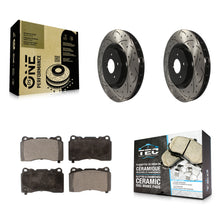 Charger l'image dans la galerie, Front Coated Drilled Slotted Disc Brake Rotor &amp; Ceramic Pad Kit For Ford Mustang
