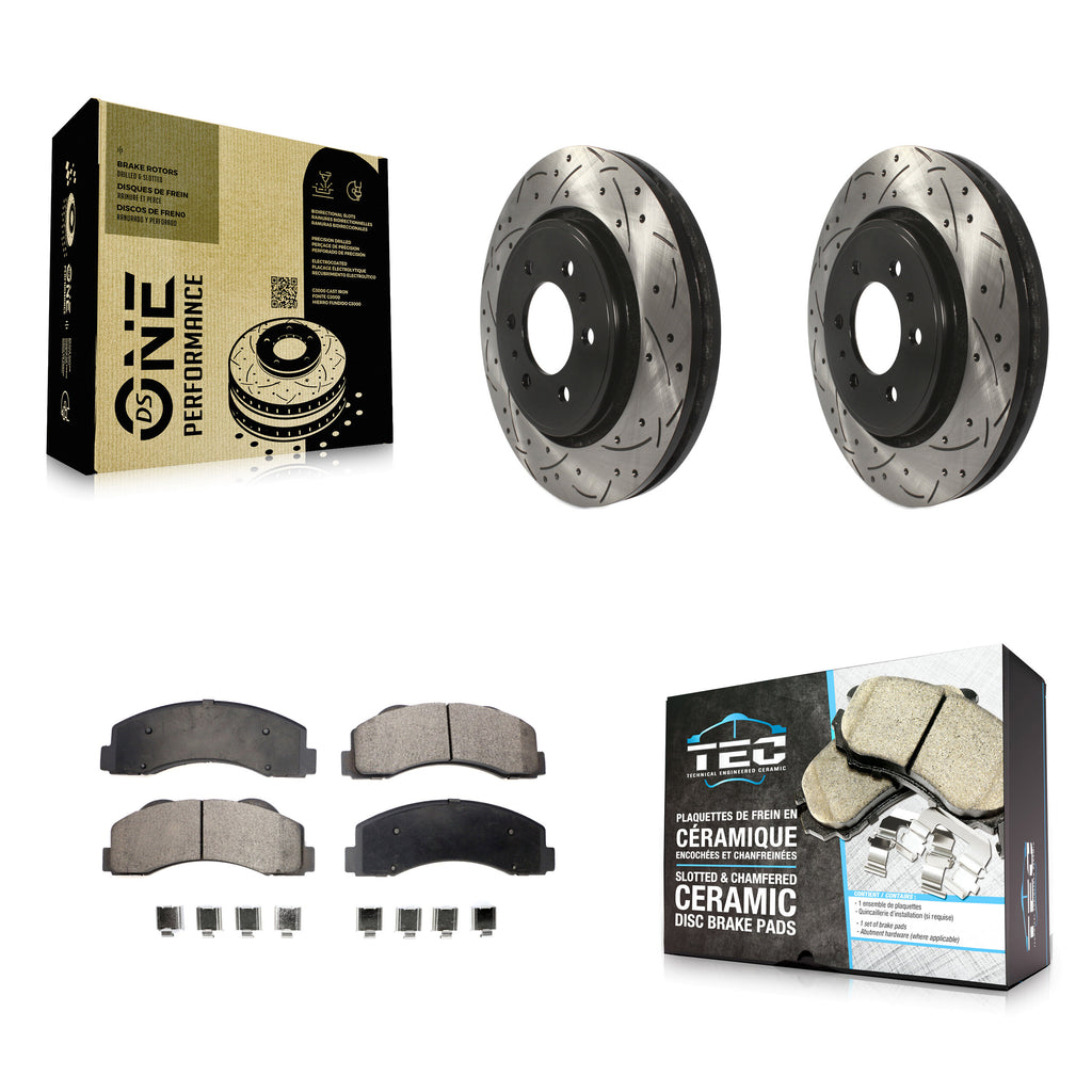 Front Drilled Slot Brake Rotor Ceramic Pad Kit For Ford F-150 Expedition Lincoln