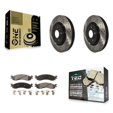 Charger l'image dans la galerie, [Front] 2010-2012 Ford Taurus SHO Performance Drilled &amp; Slotted Brake Rotor &amp; Ceramic Pads Kit For Max Braking
