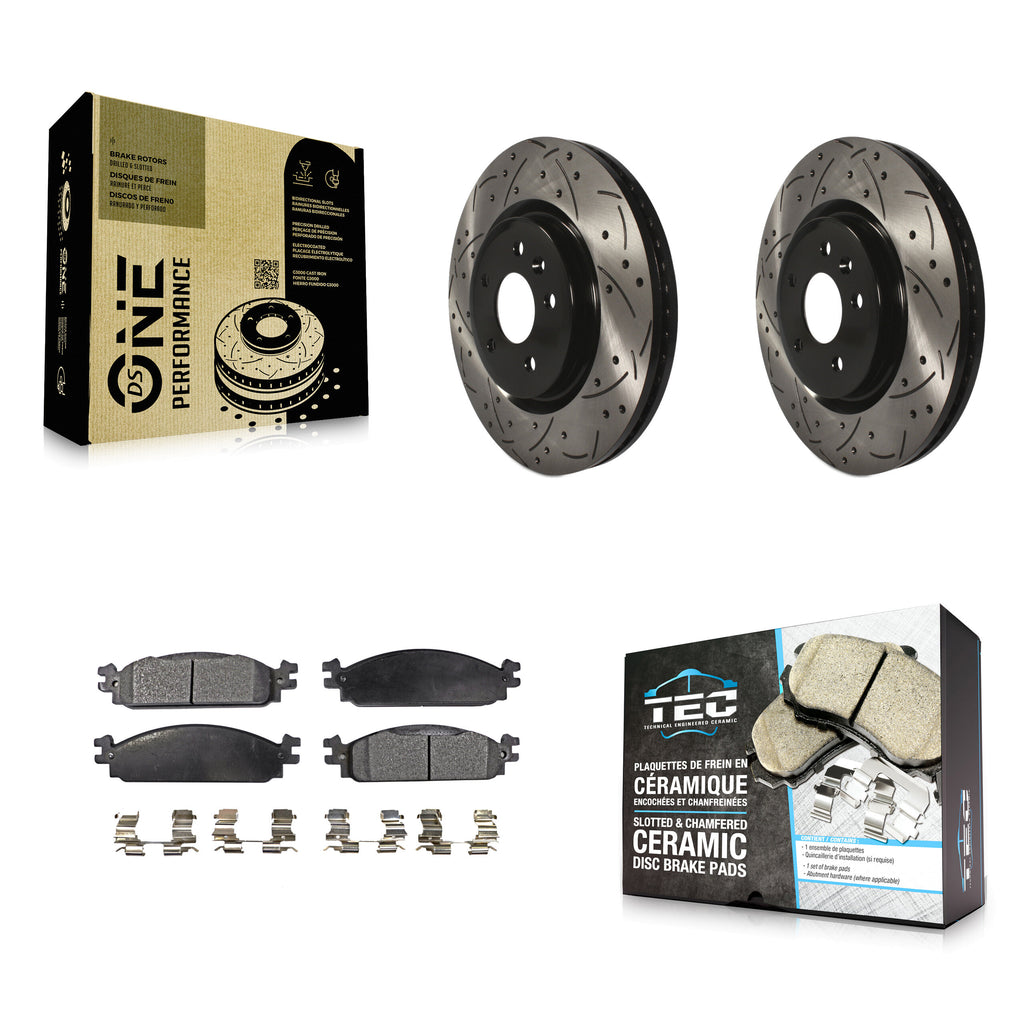 [Front] 2009-2010 Lincoln MKS Performance Drilled & Slotted Brake Rotor & Ceramic Pads Kit For Max Braking