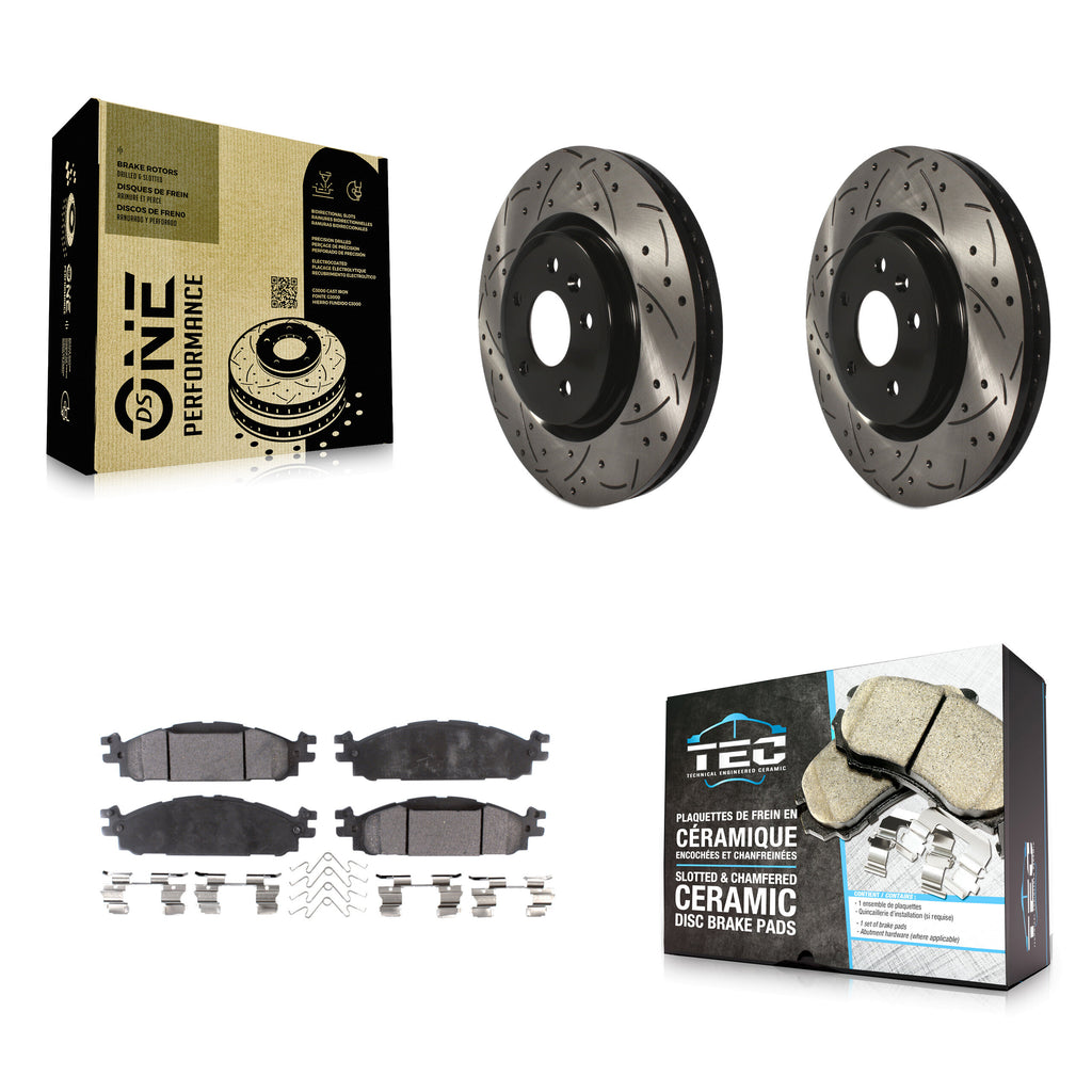 Front Drilled Slot Brake Rotor Ceramic Pad Kit For Ford Explorer Taurus Flex MKT