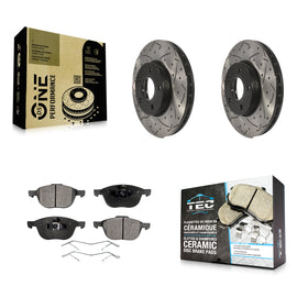 Front Coated Drilled Slot Disc Brake Rotors Ceramic Pad Kit For Ford Focus C-Max