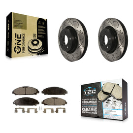 Front Coated Drilled Slotted Disc Brake Rotor & Ceramic Pad Kit For Ford Mustang