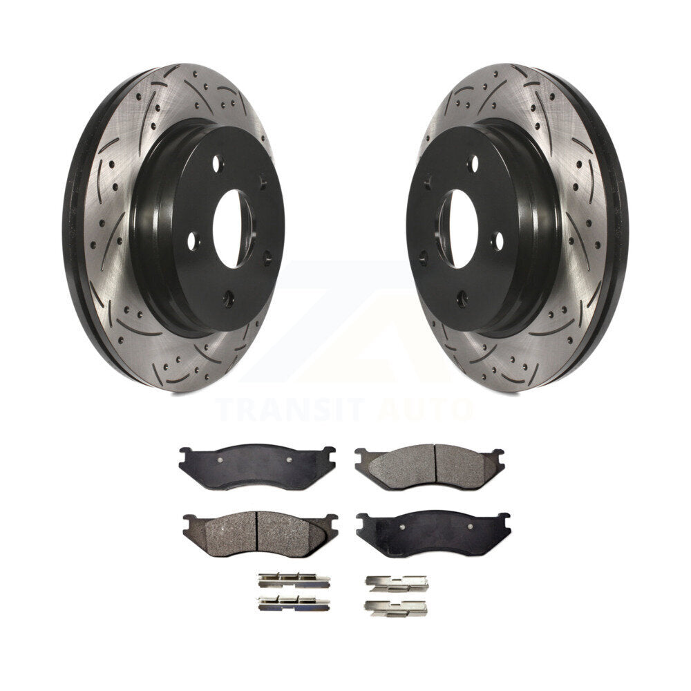 Front Drilled Slot Disc Brake Rotor & Ceramic Pad Kit For Dodge Ram 1500 Durango