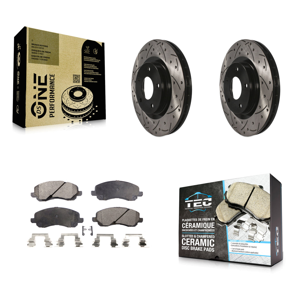 Front Drilled Slot Brake Rotor Ceramic Pad Kit For Jeep Dodge Patriot Mitsubishi