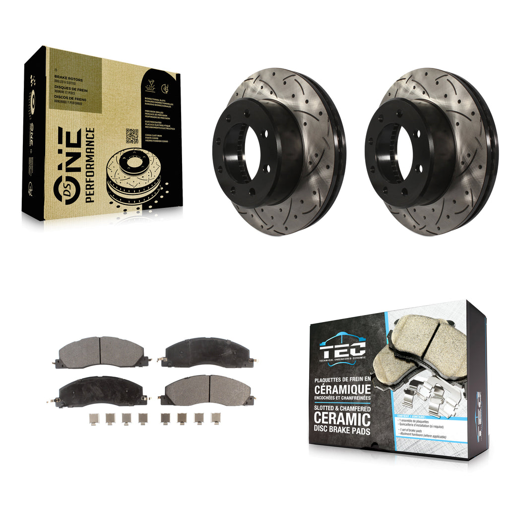 Front Drilled Slot Disc Brake Rotor Ceramic Pad Kit For Ram 2500 3500 1500 Dodge