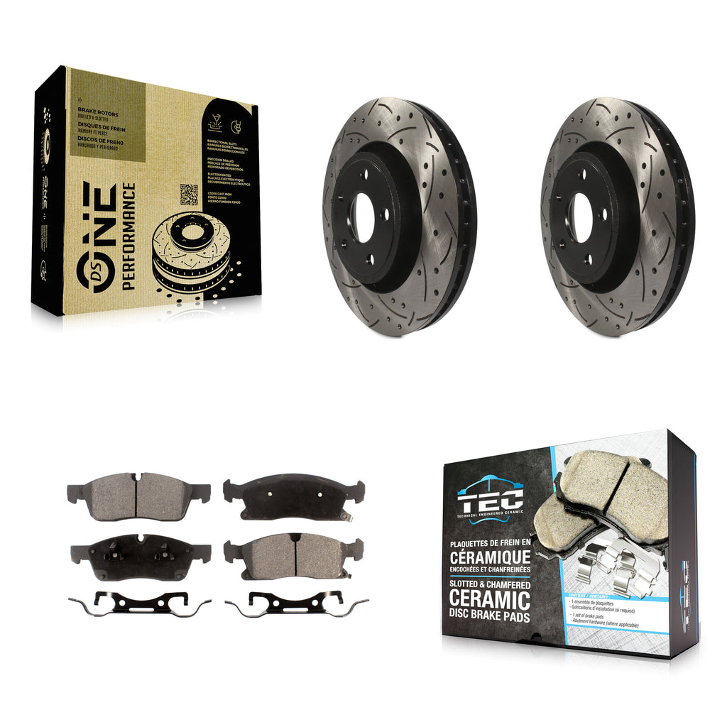 Front Drilled Slot Brake Rotors Ceramic Pad Kit For Jeep Grand Cherokee Dodge WK