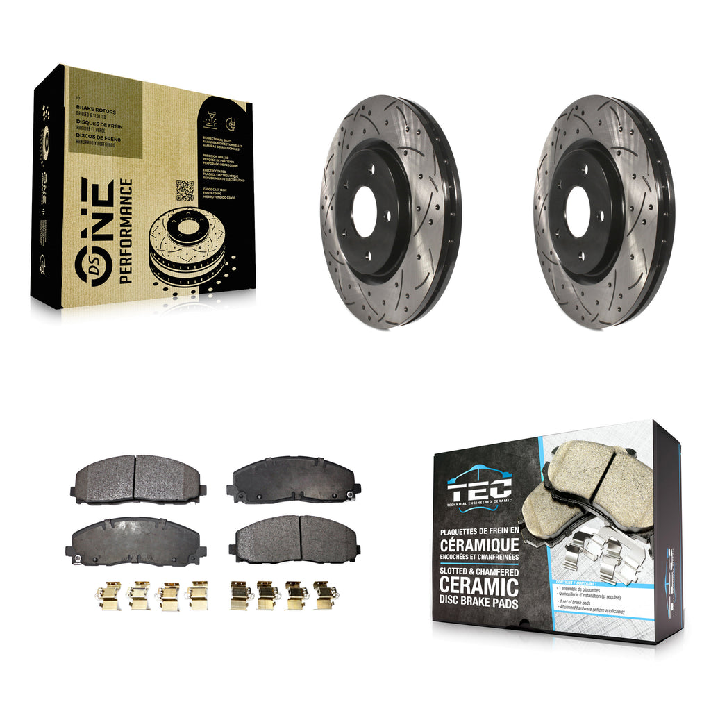 Front Drill Slot Brake Rotors Ceramic Pad Kit For Dodge Grand Caravan Chrysler &