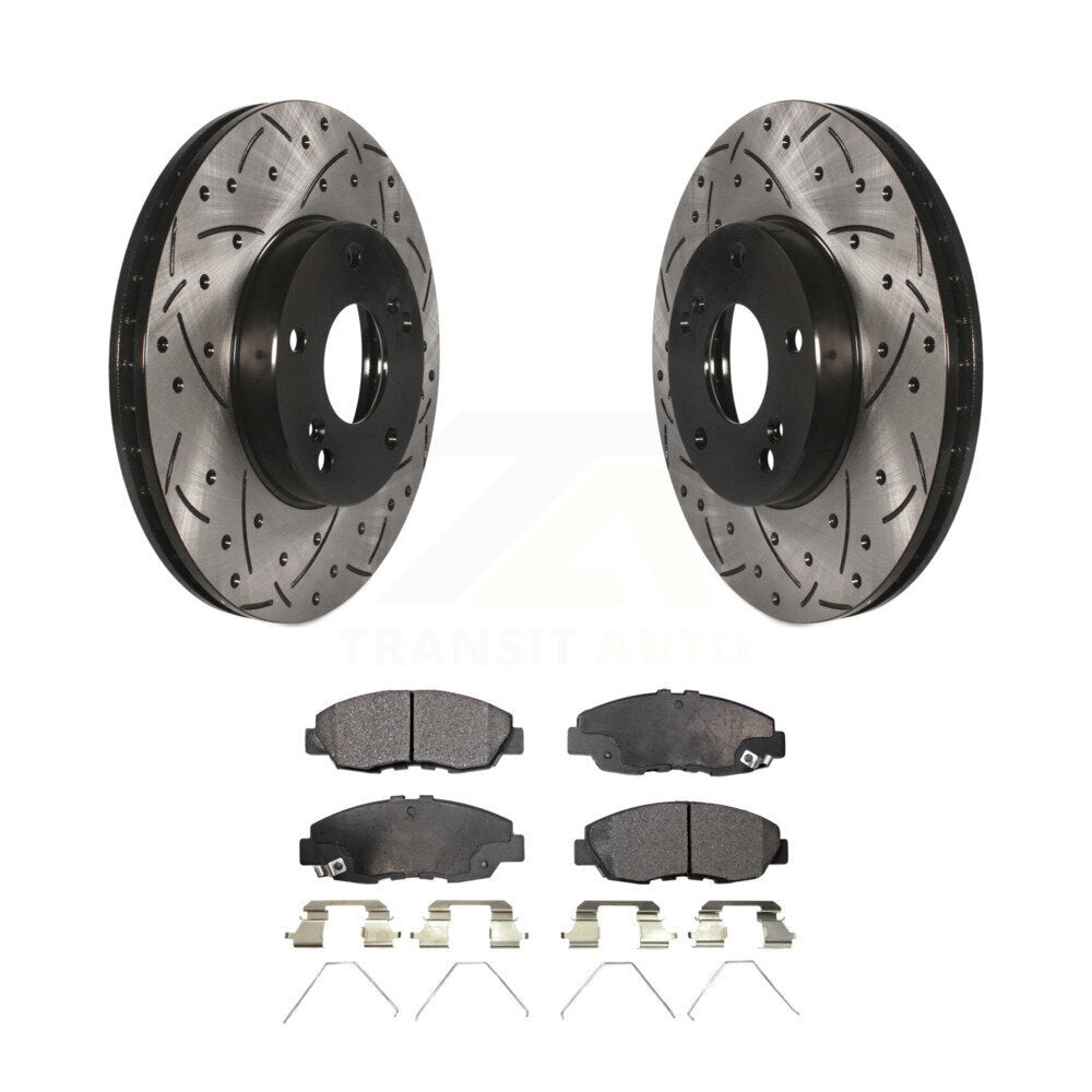 Front Drilled Slot Brake Rotor Ceramic Pad Kit For 2014-2015 Honda Civic Touring