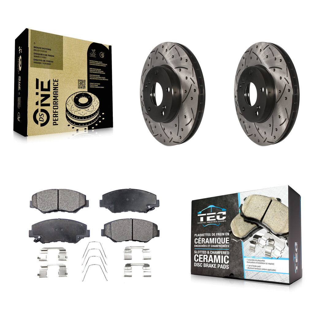 Front Drill Slot Brake Rotors Ceramic Pad Kit For Honda Accord Civic Element Fit