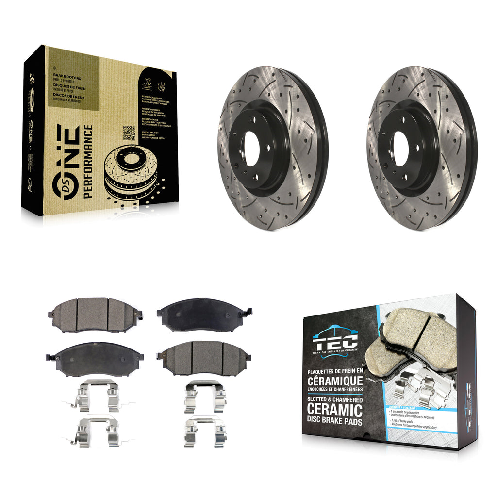 Front Drill Slot Brake Rotors Ceramic Pad Kit For INFINITI Nissan G37 Murano G35