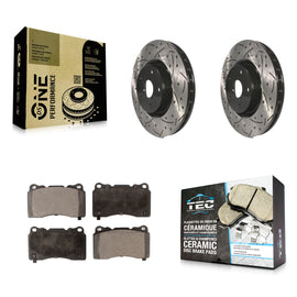 Rotor de frein à disque à fente avant percée et Kit de plaquettes en céramique pour Subaru Impreza WRX STI 