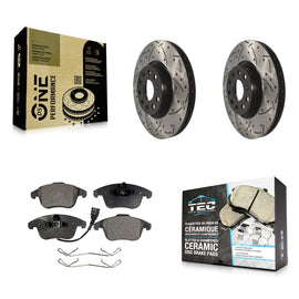 Front Drilled Slot Brake Rotor Ceramic Pad Kit For Volkswagen Passat Tiguan Audi
