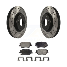 [Front] 2014-2017 Kia Rondo Performance Drilled & Slotted Brake Rotor & Ceramic Pads Kit For Max Braking