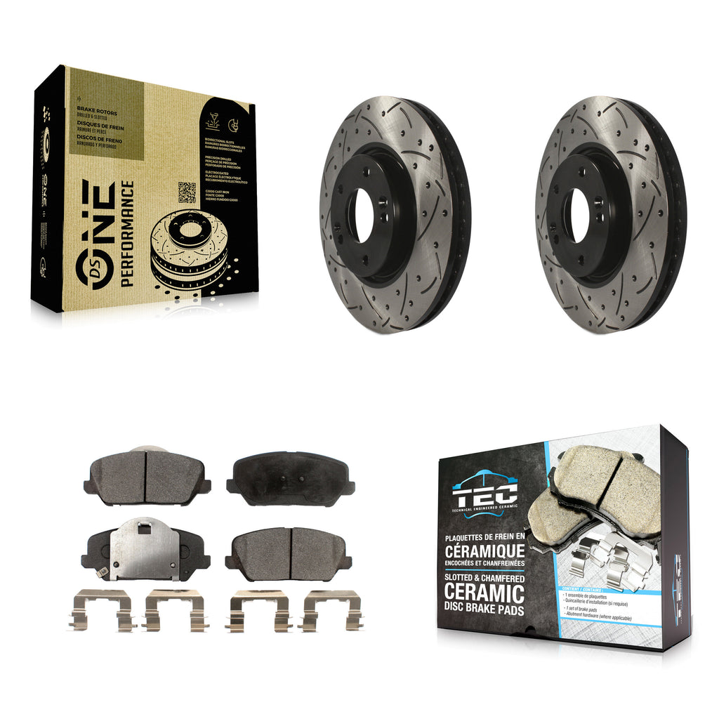Front Coat Drill Slot Disc Brake Rotor Ceramic Pad Kit For Kia Forte Forte5 Koup
