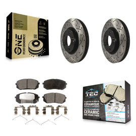 Front Coated Drilled Slotted Disc Brake Rotor Ceramic Pad Kit For Hyundai Sonata