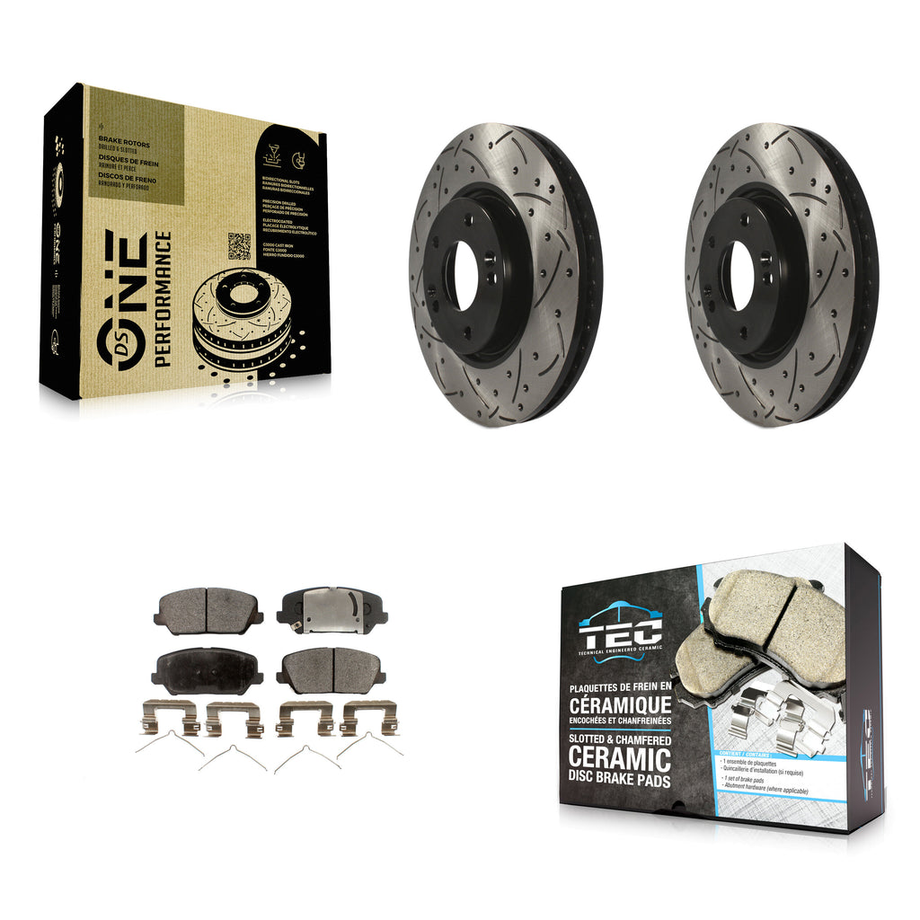 Front Drill Slot Disc Brake Rotor Ceramic Pad Kit For Kia Forte Hyundai Veloster