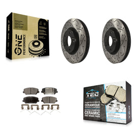 Front Drill Slot Disc Brake Rotor Ceramic Pad Kit For Kia Forte Hyundai Veloster