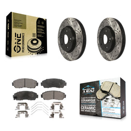 Front Drilled Slot Brake Rotor & Ceramic Pad Kit For Honda CR-V Crosstour Accord